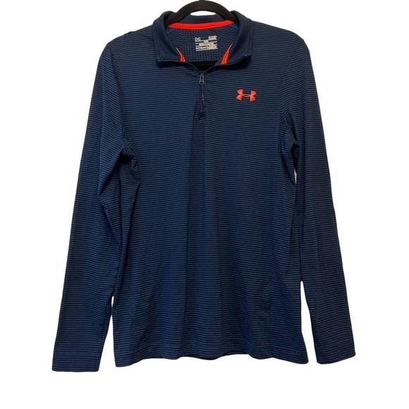 Under Armour Cold Gear Blue & Red Patterned Quarter Zip Long Sleeve Shirt - Picture 1 of 3